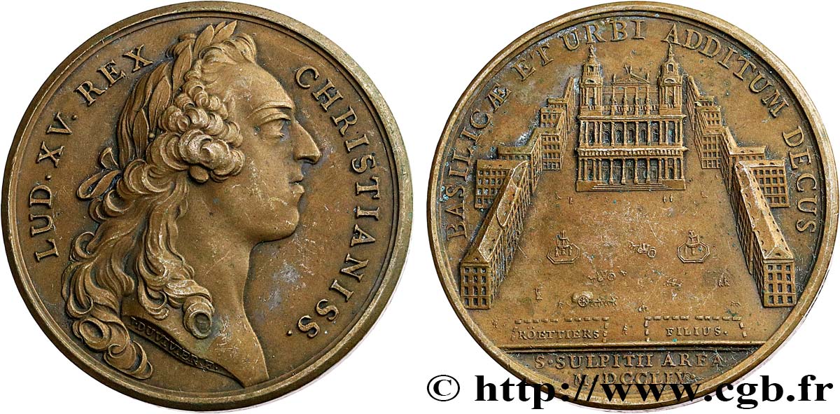 LOUIS XV DIT LE BIEN AIMÉ Médaille, Construction de la place Saint-Sulpice à Paris, refrappe AU