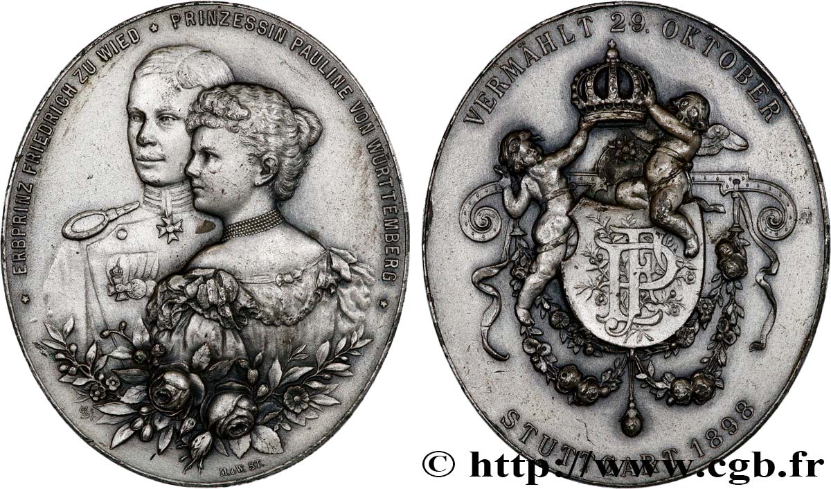 DEUTSCHLAND - WÜRTTEMBERG Médaille, Mariage de la Princesse Pauline de Würtemberg et Frédéric Prince de Wiedle SS
