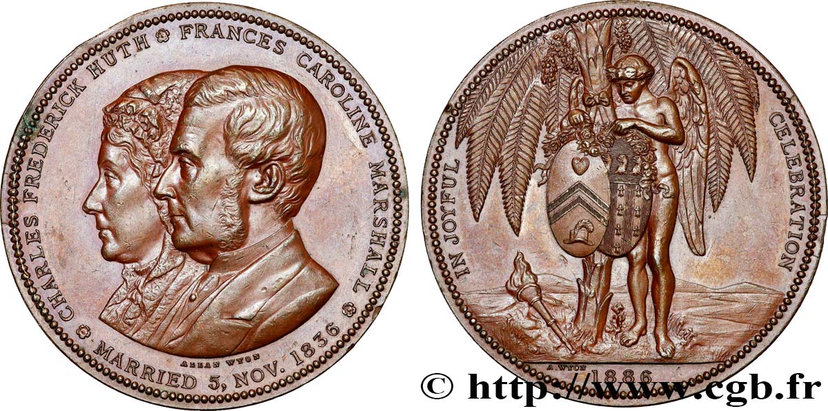 GREAT BRITAIN - VICTORIA Médaille, Noces d’or de Charles Frederick Huth et Frances Caroline Marshall AU