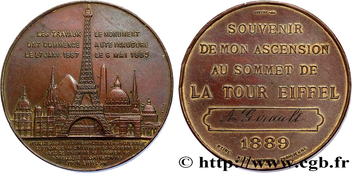 TROISIÈME RÉPUBLIQUE Médaille de l’ascension de la Tour Eiffel (Sommet) TTB