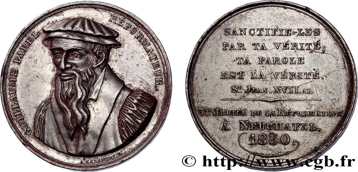 SUISSE Médaille, 3e Jubilé de la réformation, Guillaume Farel XF