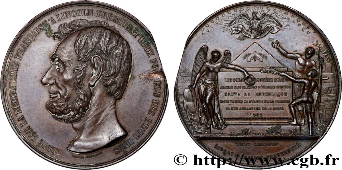 ESTADOS UNIDOS DE AMÉRICA Médaille, Assassinat d’Abraham Lincoln, Hommage de la France MBC