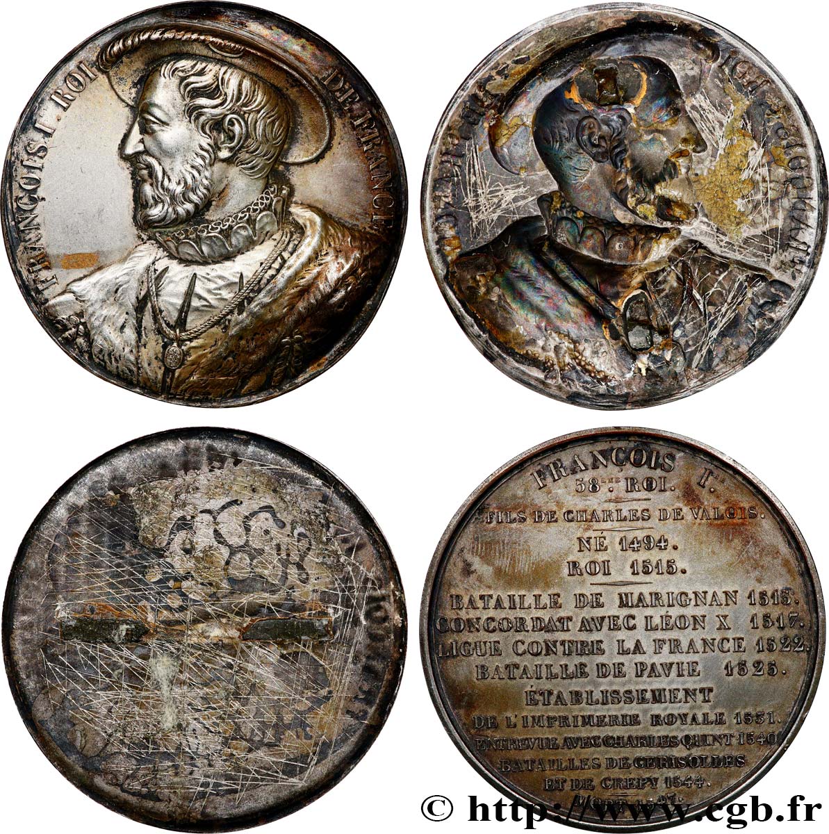 LOUIS-PHILIPPE I Médaille, François Ier, lot de 2 tirages unifaces incus AU