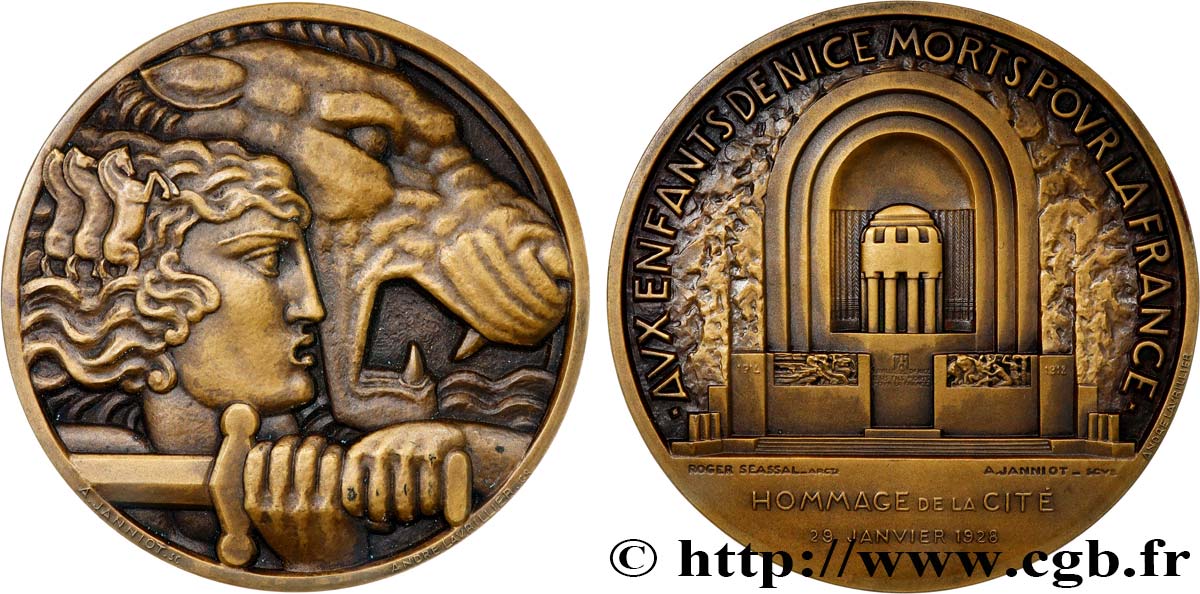 III REPUBLIC Médaille, Hommage de la Cité, Aux enfants de Nice morts pour la France AU