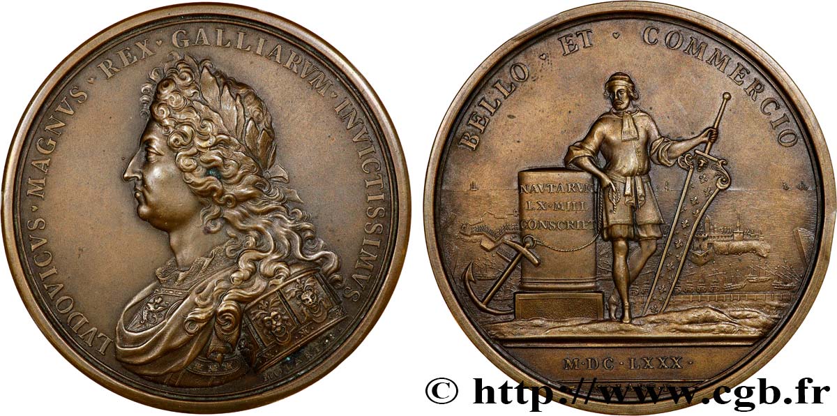 LOUIS XIV  THE SUN KING  Médaille, Levée de 60000 matelots, refrappe AU