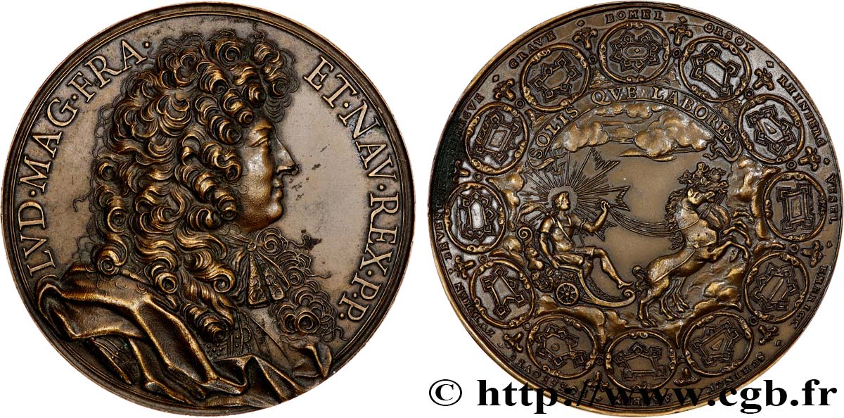 LOUIS XIV  THE SUN KING  Médaille, Louis XIV et les forts, refrappe AU