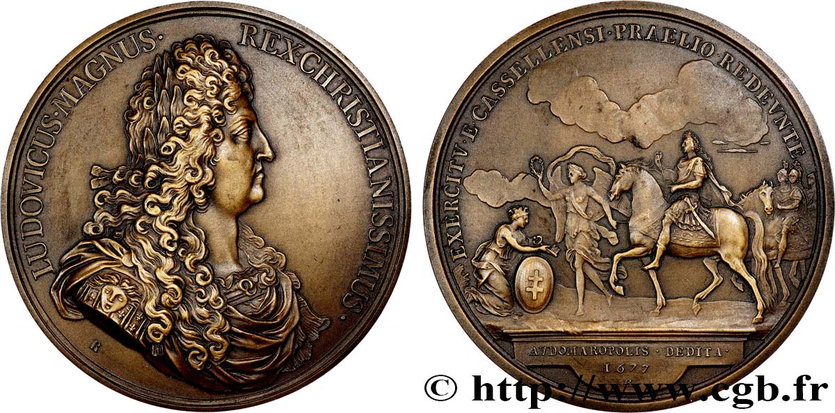 LOUIS XIV  THE SUN KING  Médaille, Prise de Saint-Omer, refrappe AU
