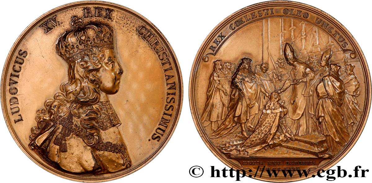 LOUIS XV THE BELOVED Médaille, Sacre de Louis XV, refrappe AU