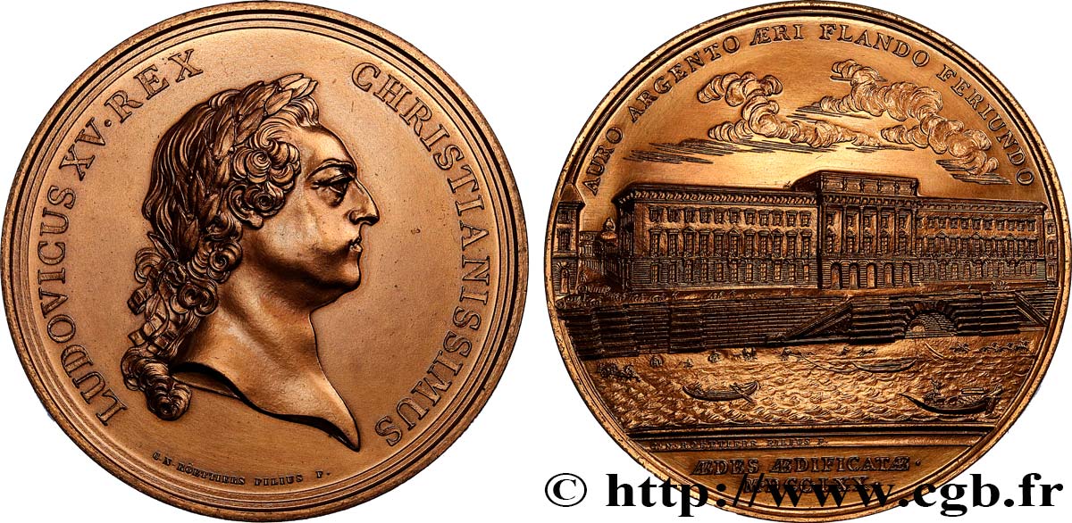 LOUIS XV THE BELOVED Médaille, Construction de l’Hôtel des monnaies, refrappe AU