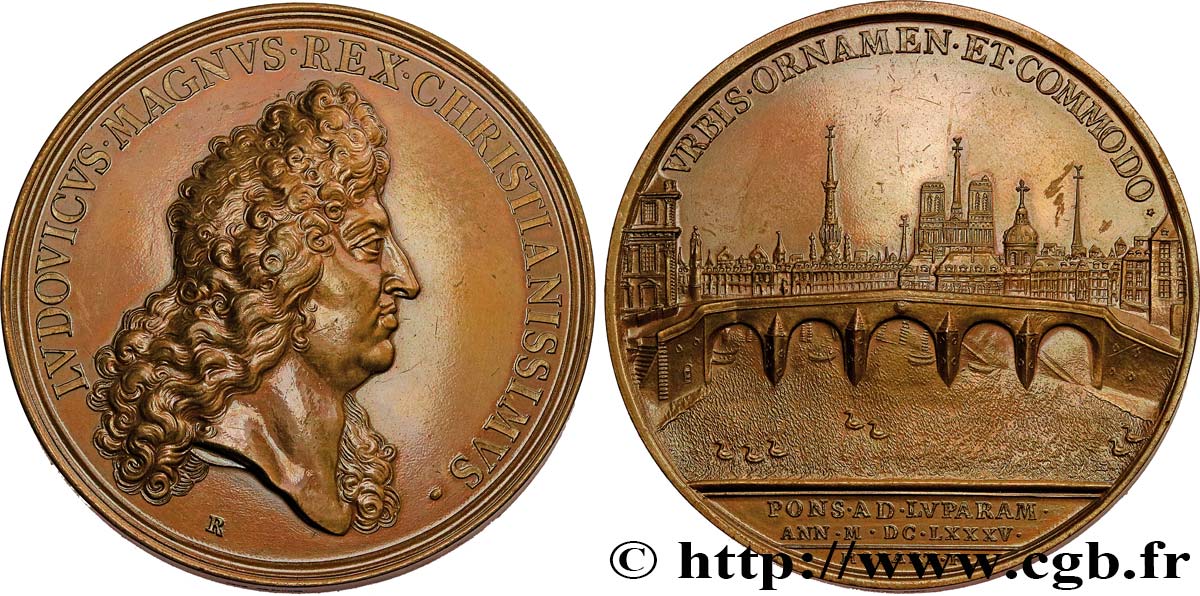 LOUIS XIV LE GRAND OU LE ROI SOLEIL Médaille, Le Pont Royal à Paris, refrappe TTB+