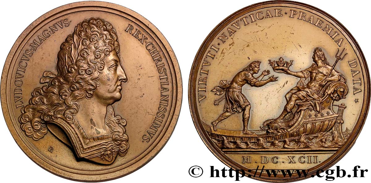 LOUIS XIV  THE SUN KING  Médaille, Distinctions accordées aux marins, refrappe AU