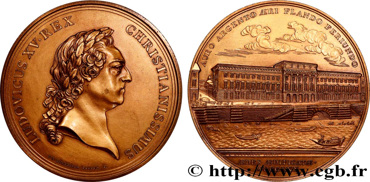 LOUIS XV THE BELOVED Médaille, Construction de l’Hôtel des monnaies, refrappe AU