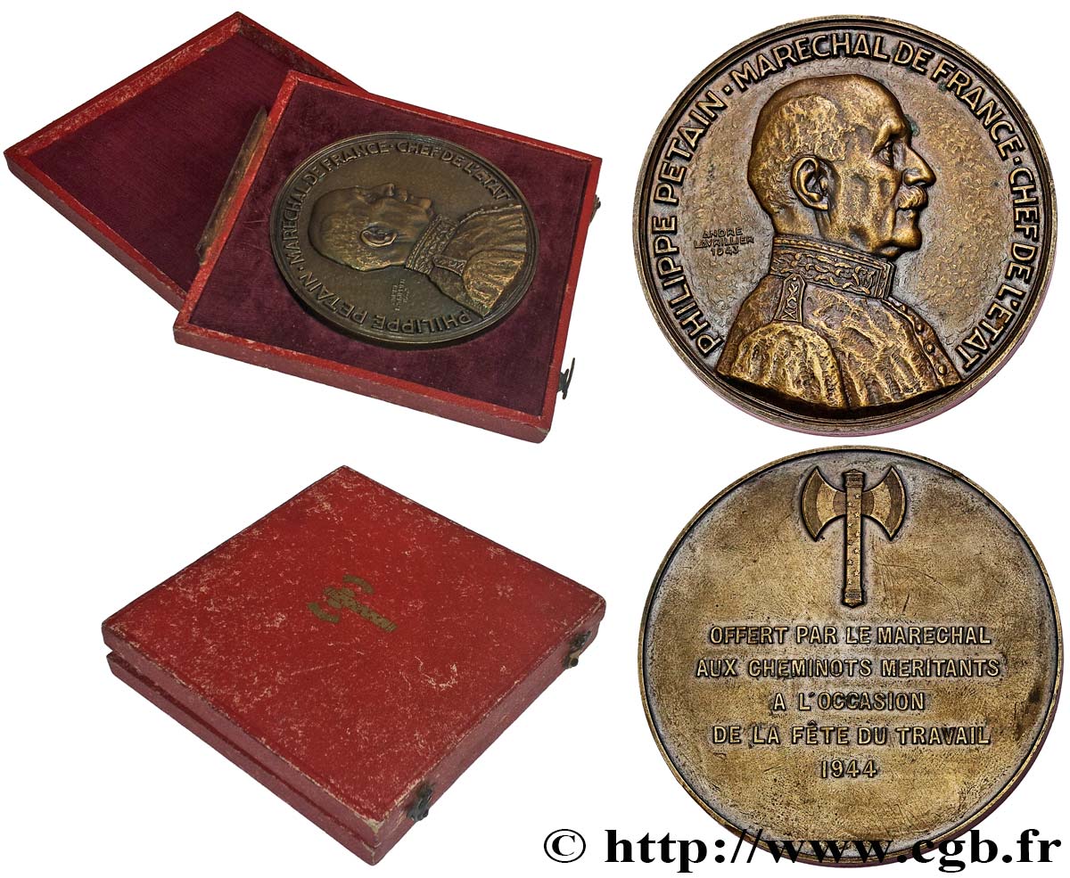 ETAT FRANÇAIS Médaille, Maréchal Pétain, offert aux cheminots VZ