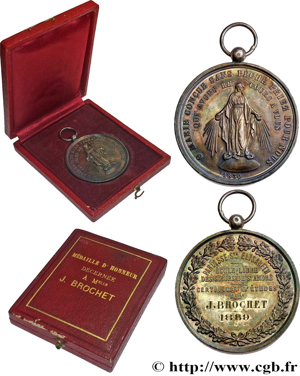 MÉDAILLES RELIGIEUSES Médaille, Vierge Marie, Instruction religieuse TTB