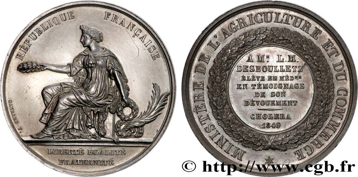 SECOND REPUBLIC Médaille, Récompense choléra AU/AU