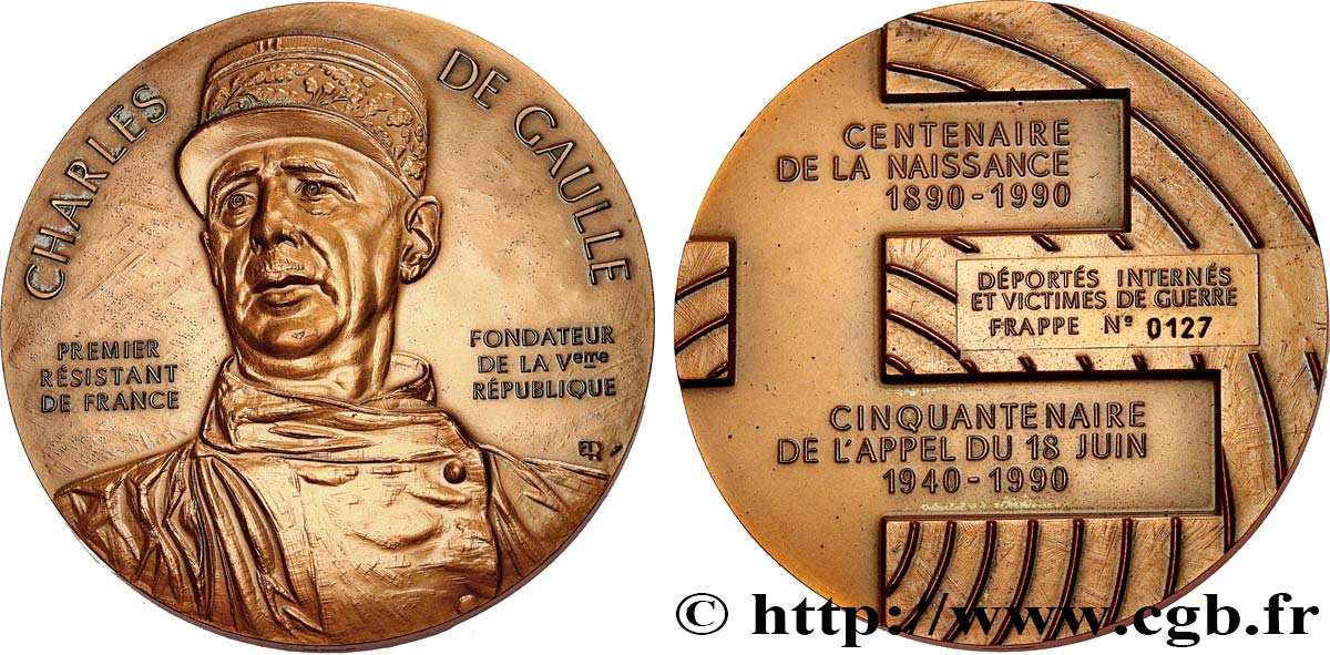 V REPUBLIC Médaille, Charles de Gaulle, Centenaire de sa naissance AU
