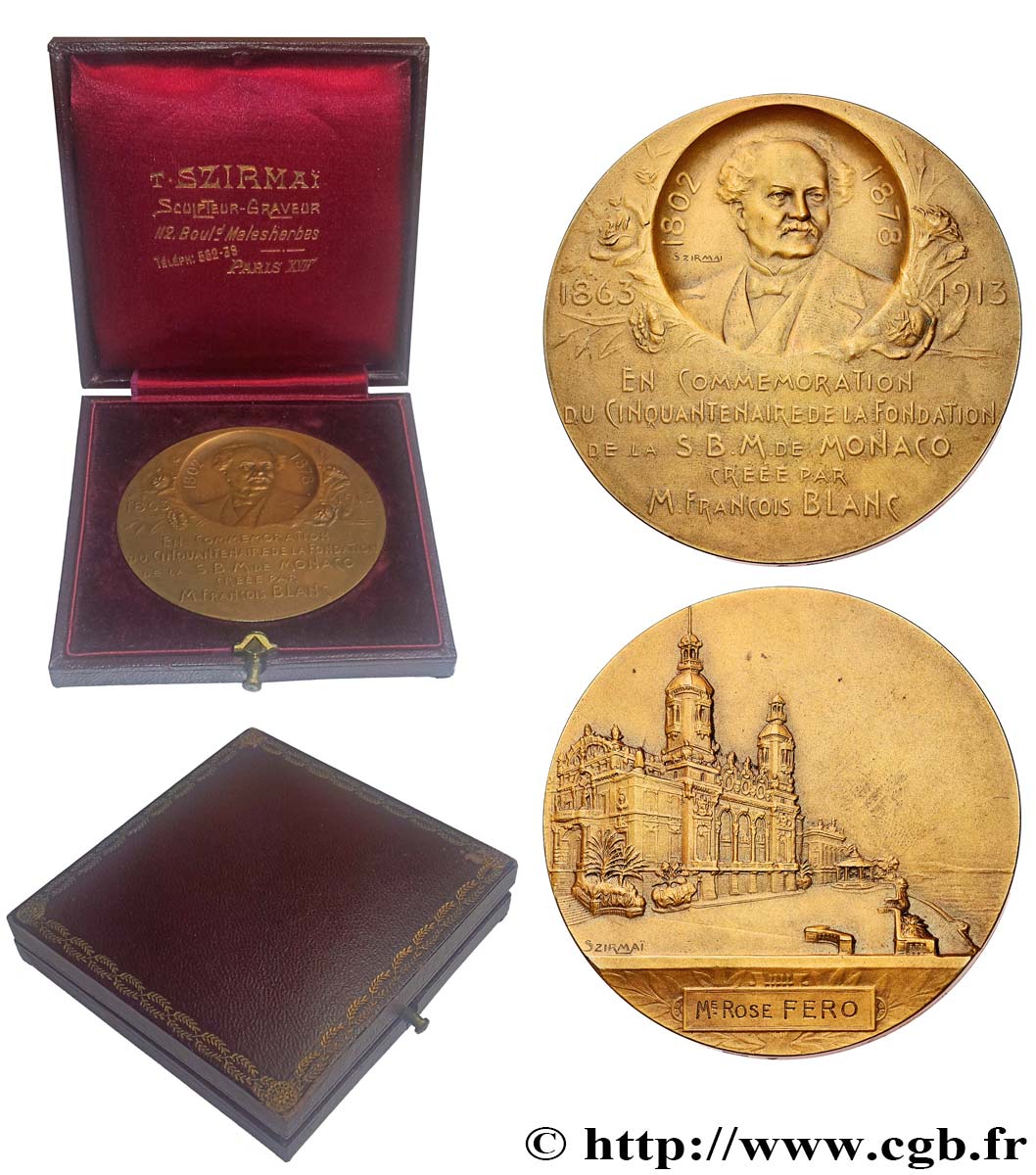 MONACO - PRINCIPALITY OF MONACO - CHARLES III Médaille, Commémoration du cinquantenaire de la fondation de la S. B. M. de Monaco AU