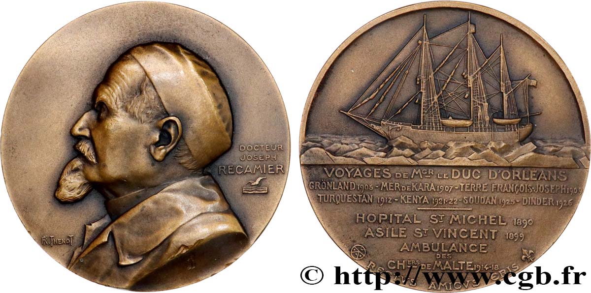 TROISIÈME RÉPUBLIQUE Médaille, Voyages du duc d Orléans et du Docteur Joseph Récamier TTB+