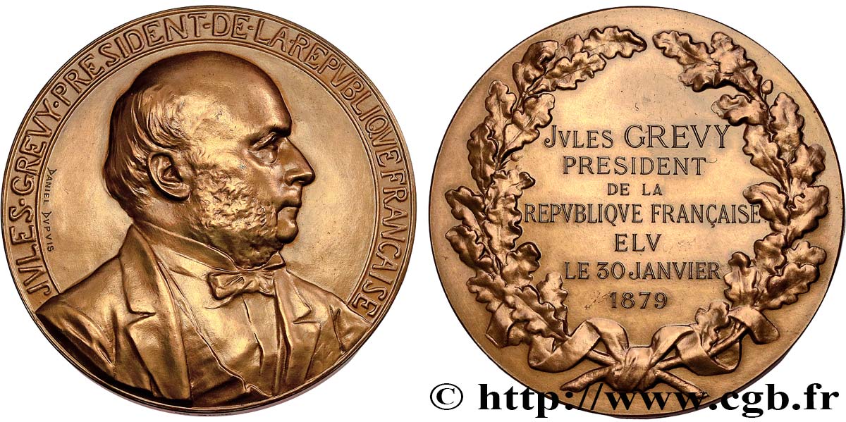 TROISIÈME RÉPUBLIQUE Médaille, Élection de Jules Grévy, refrappe TTB+