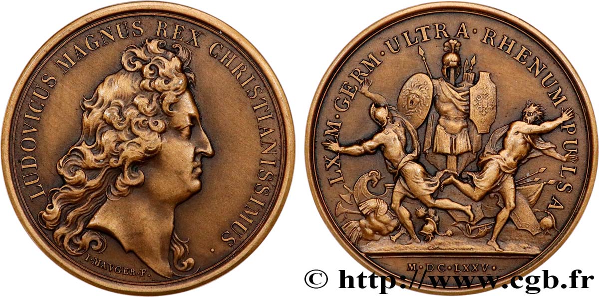 LOUIS XIV  THE SUN KING  Médaille, Les Allemands chassés de l’Alsace, refrappe AU