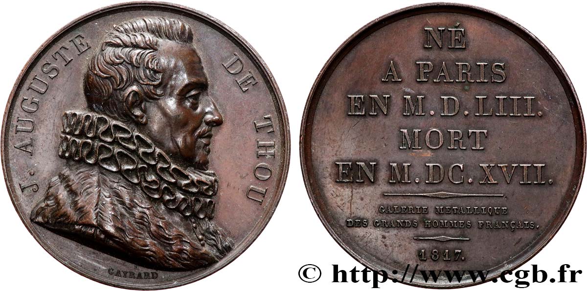 METALLIC GALLERY OF THE GREAT MEN FRENCH Médaille, Jacques Auguste de Thou AU