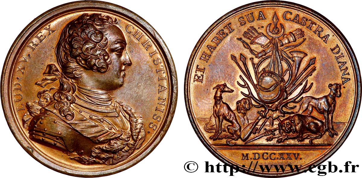 LOUIS XV DIT LE BIEN AIMÉ Médaille, La chasse de Louis XV, refrappe AU