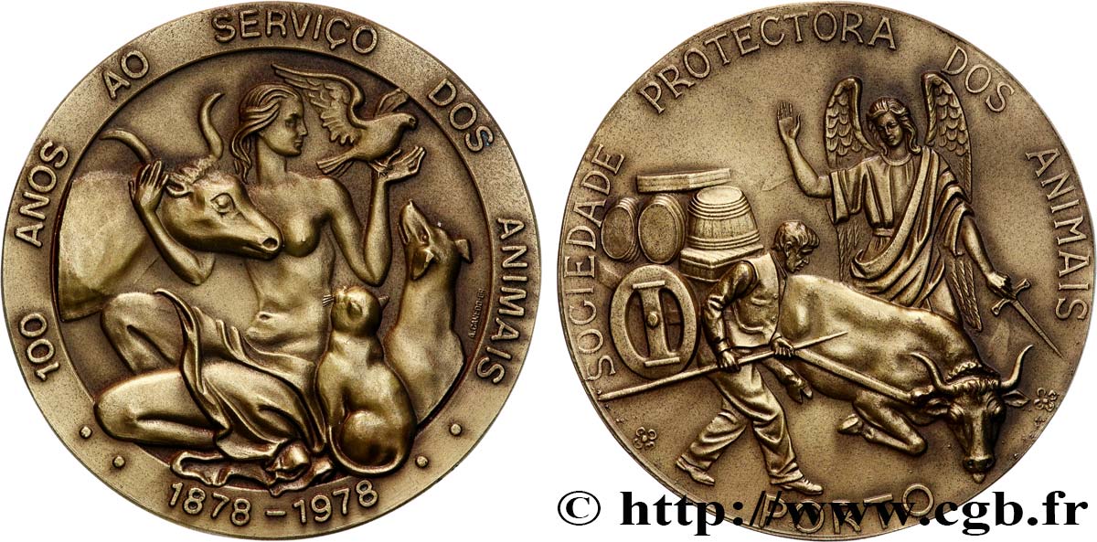 PORTOGALLO Médaille, 100e anniversaire de la Société de protection des animaux SPL