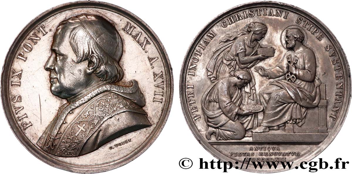 ITALIA - ESTADOS PONTIFICOS - PIE IX (Giovanni Maria Mastai Ferrettii) Médaille, “le pape qui frappe l’argent” MBC+/EBC