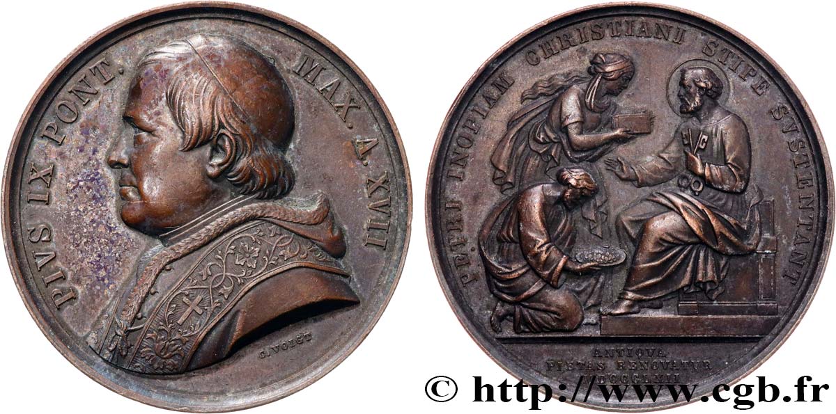 ITALIA - ESTADOS PONTIFICOS - PIE IX (Giovanni Maria Mastai Ferrettii) Médaille, “le pape qui frappe l’argent” MBC+