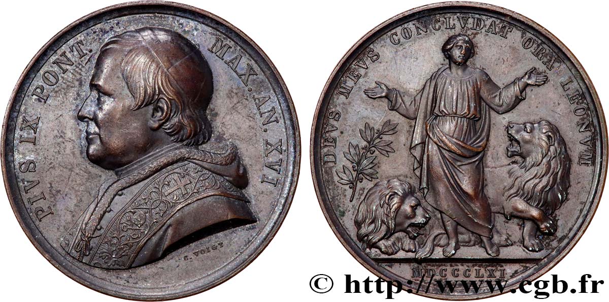 ITALIA - ESTADOS PONTIFICOS - PIE IX (Giovanni Maria Mastai Ferrettii) Médaille, Daniel et les lions MBC+