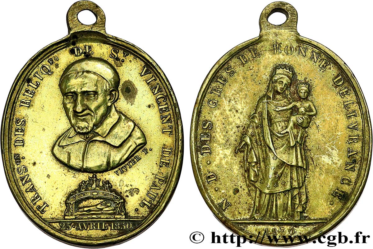 MÉDAILLES RELIGIEUSES Médaille pour les reliques de St-Vincent de Paul TB+