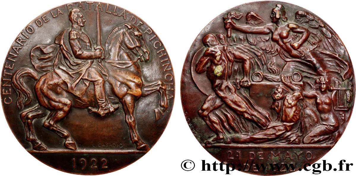 ECUADOR Médaille, Centenaire de la Bataille de Pichincha q.SPL