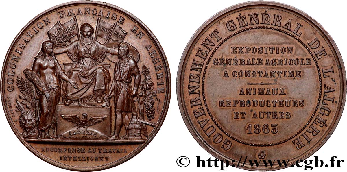 ALGERIA Médaille, Exposition générale agricole, Colonisation française AU