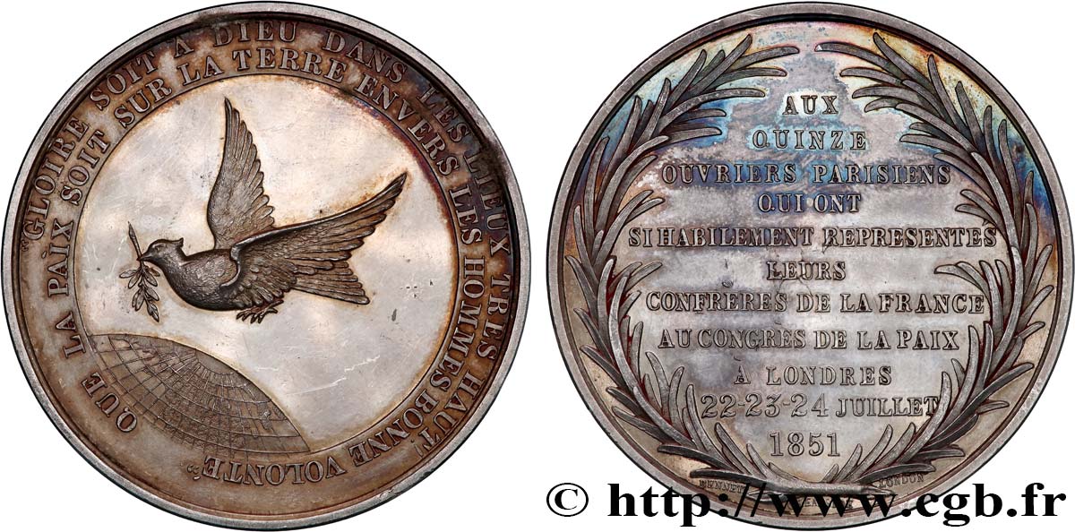 GRAN BRETAGNA - VICTORIA Médaille, Congrès de la Paix, Représentation des français SPL