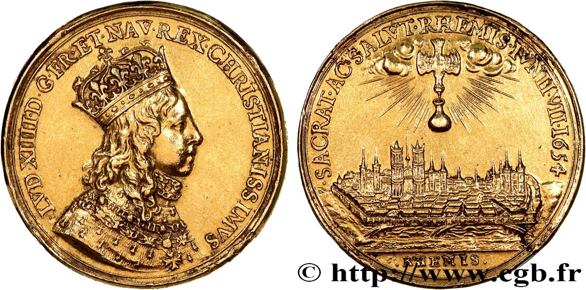 CONSECRATION IN REIMS Médaille, sacre de Louis XIV, refrappe AU