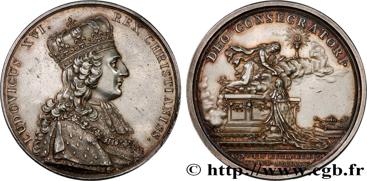 LOUIS XVI Médaille, Sacre de Louis XVI à Reims, transformée en médaille de mariage AU