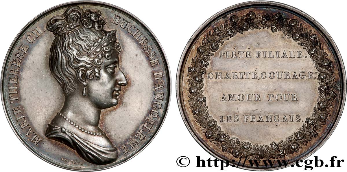 LOUIS XVIII Médaille, Marie-Thérèse Charlotte de France, Piété filiale AU