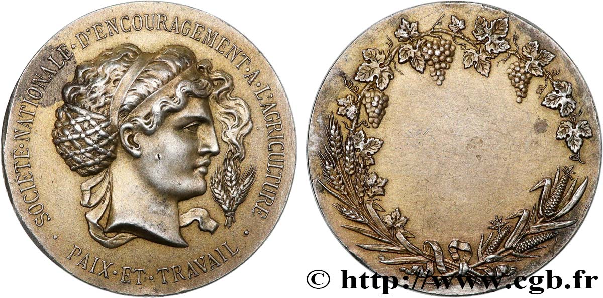 SOCIÉTÉS D AGRICULTURE, HORTICULTURE, PÈCHE ET CHASSE Médaille, Société nationale d’encouragement à l’agriculture XF