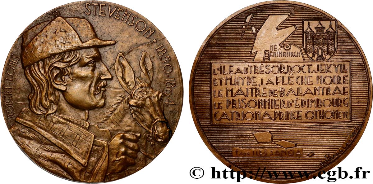 LITERATURE : WRITERS - POETS Médaille, Robert Louis Stevenson EBC