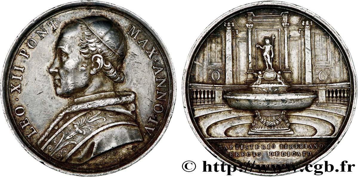 ITALIA - ESTADOS PONTIFICOS - LEÓN XII  (Annibale Sermattei della Genga) Médaille, Baptistère de Santa Maria Maggiore BC+