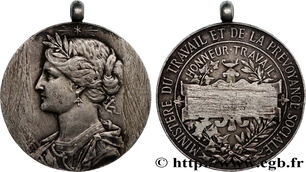 III REPUBLIC Médaille de récompense, Honneur et travail VF