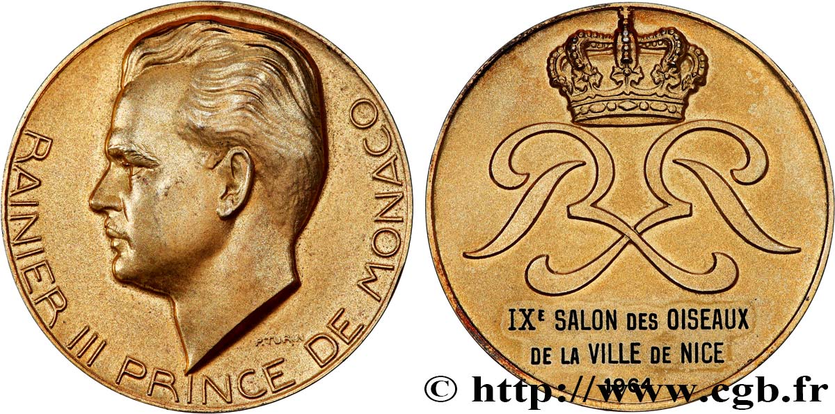 MONACO Médaille, Rainier III, Prince de Monaco, IXe salon des oiseaux AU