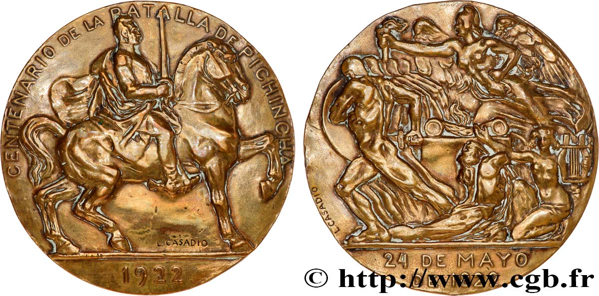 ECUADOR Médaille, Centenaire de la Bataille de Pichincha q.SPL