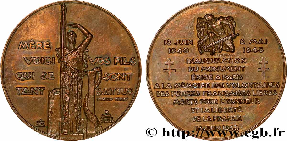 QUATRIÈME RÉPUBLIQUE Médaille, Inauguration du monument érigé à la mémoire des volontaires des FFL SUP