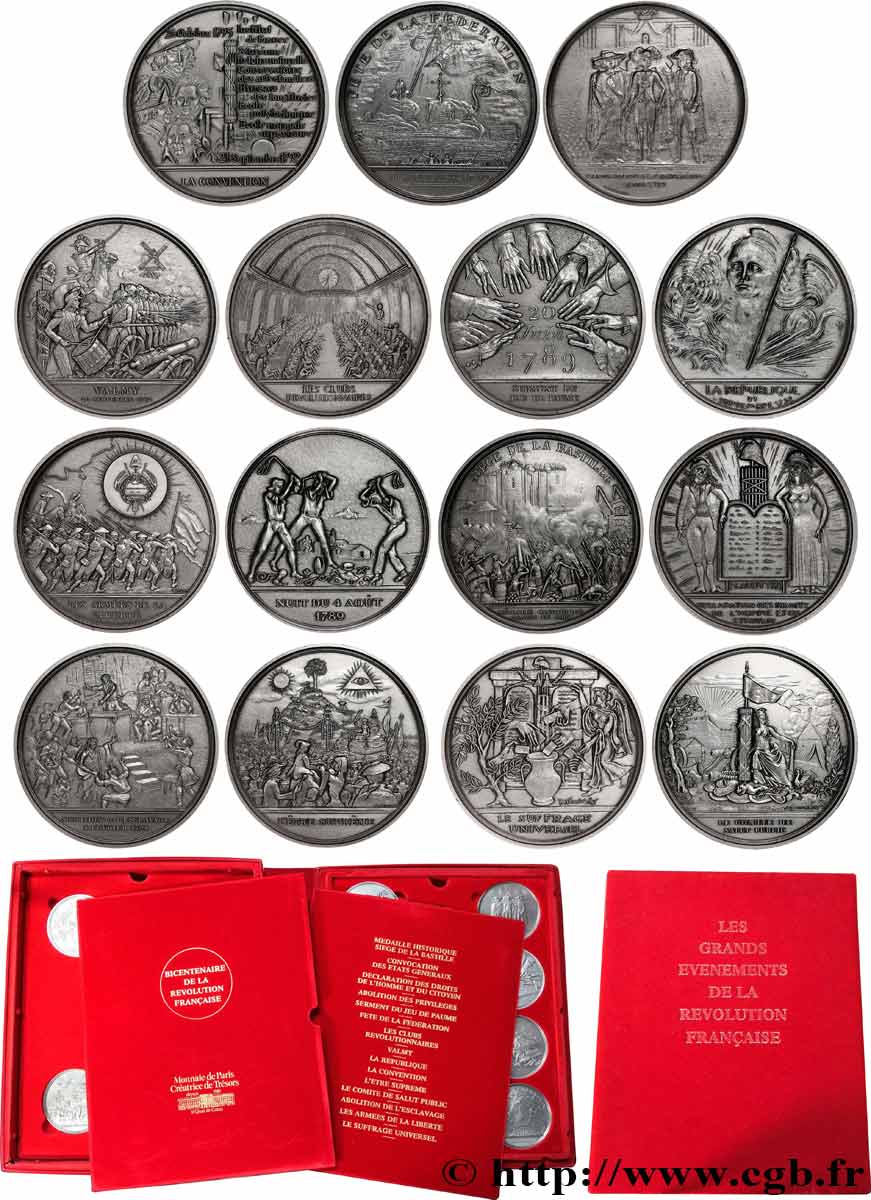 CINQUIÈME RÉPUBLIQUE Bicentenaire de la Révolution Française, coffret-livre de 15 médailles SUP+