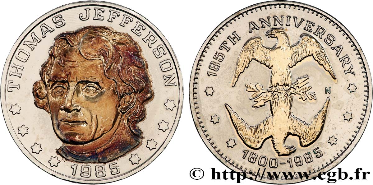 ÉTATS-UNIS D AMÉRIQUE Médaille, Thomas Jefferson, 185e anniversaire TTB+