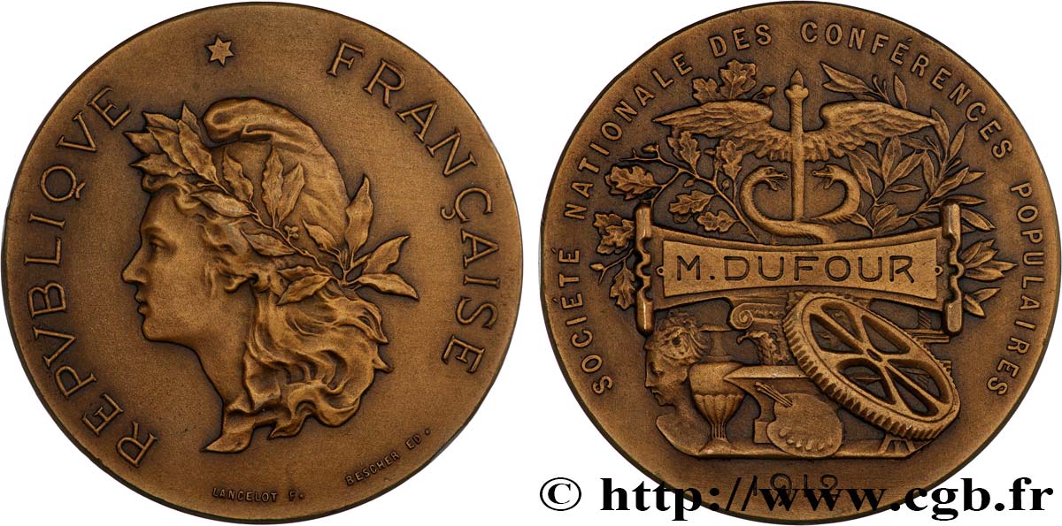 TROISIÈME RÉPUBLIQUE Médaille, Société Nationale des Conférences Populaires TTB+