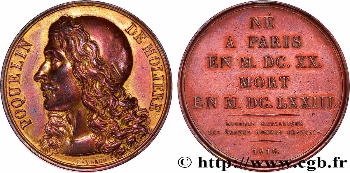 GALERIE MÉTALLIQUE DES GRANDS HOMMES FRANÇAIS Médaille, Poquelin de Molière TTB