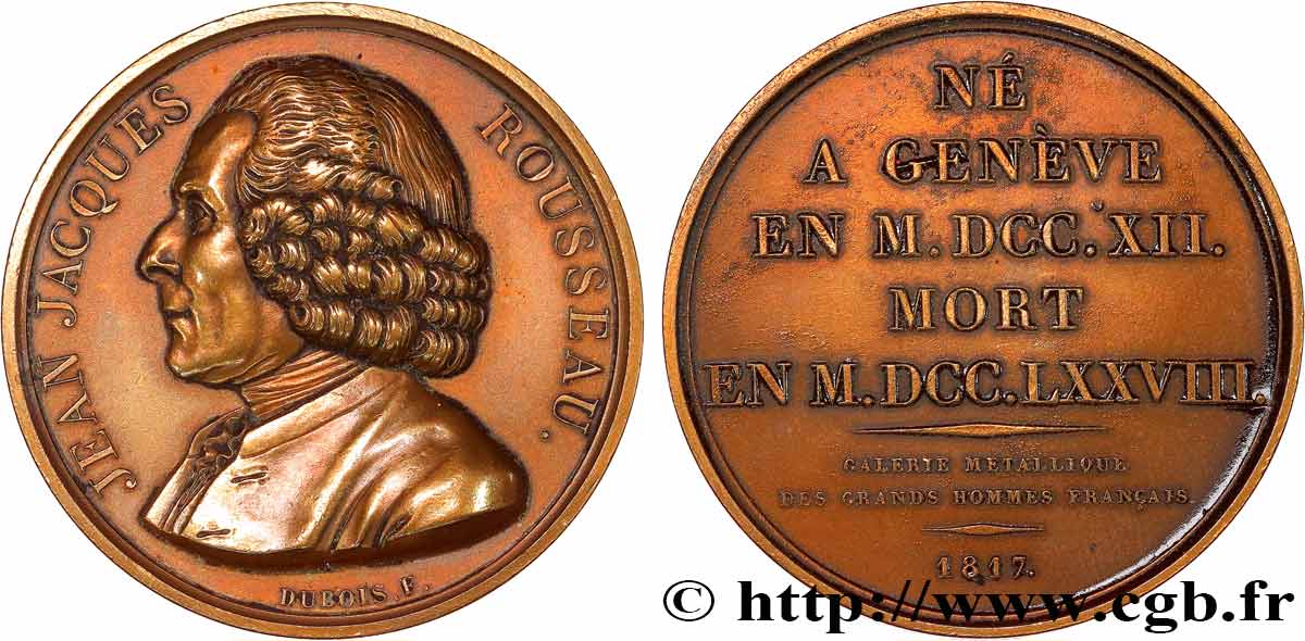 GALERIE MÉTALLIQUE DES GRANDS HOMMES FRANÇAIS Médaille, Jean-Jacques Rousseau, refrappe fVZ