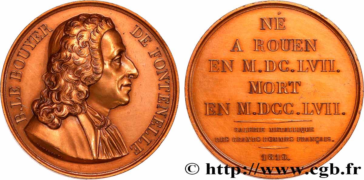 GALERIE MÉTALLIQUE DES GRANDS HOMMES FRANÇAIS Médaille, Bernard Le Bouyer de Fontenelle, refrappe AU